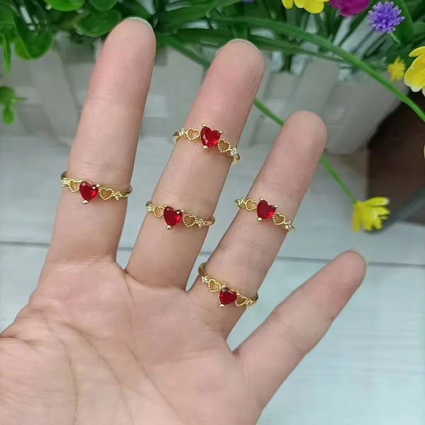 Wholesale Jewelry Vacation Modern Style Heart Shape Copper Zircon 18K Gold Plated Polishing Plating Rings