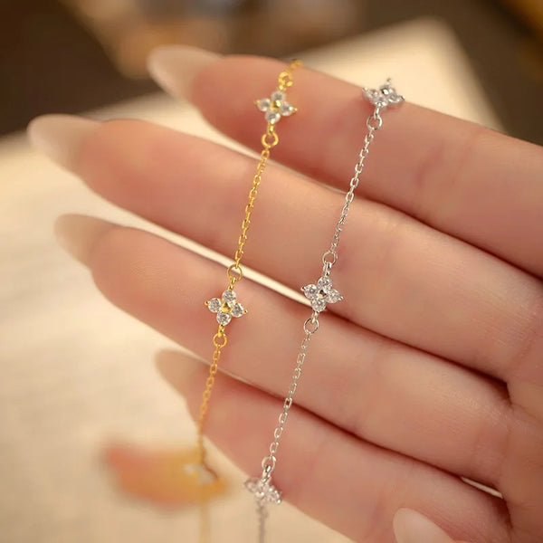 925 Sterling Silver Silver Flower Bracelet Lucky Four-Leaf Clover Women's Friend Jewelry Rose Gold Plated Casual Date Wear