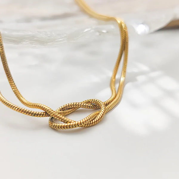 Wholesale Jewelry Modern Style Commute Solid Color Knot 304 Stainless Steel 14K Gold Plated Double Layer Necklaces