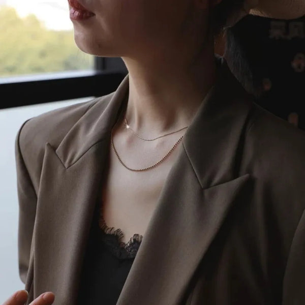 No Pendant Double Layer Pure Silver Gold Plated 14K Gold Necklace for Women  Rose Gold Pearl Inlay