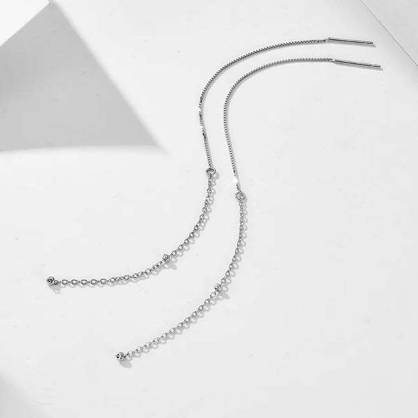 Long Tassel Ear Thread Round Bead Ear Chain S925 Sterling Silver Ear Jewelry Trendy Personality Temperament Earrings Ear Drops