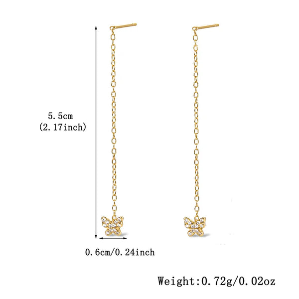 K Gold Plated White Gold Plated 925 Sterling Silver Zircon 925 Sterling Silver Earrings Butterfly Drop Earrings