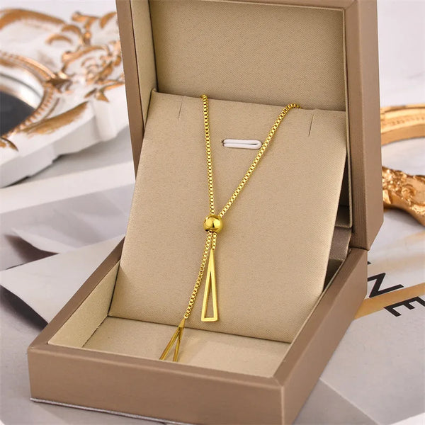 simple style solid color titanium steel tassel plating pendant necklace 1 piece