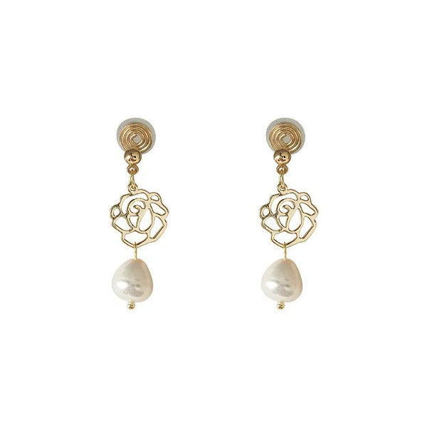 Pain-Free Handmade Freshwater Pearl Gold-Plated Earrings French Vintage Style Geometric Leaf Bohemian Print Copper Jewelry
