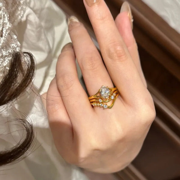 Irregular Pattern Copper Ring with Claw Setting in Silver, 1 Set