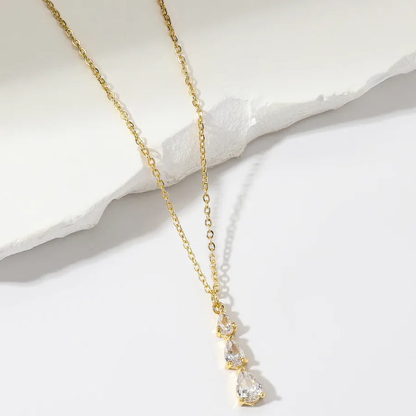 simple style water droplets copper plating inlay zircon gold plated pendant necklace