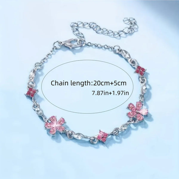 Women’s Alloy Flower Bracelet For Elegant Style Featuring White K Plated Finish with 0.03µm-0.05µm Thickness and Rhinestone Inlay