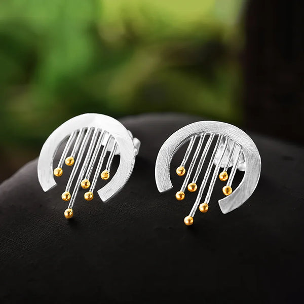 Creative S925 Silver Bicolor Door Curtain Ear Cuff Women's Style Fashion Jewelry Ear Studs Pure Silver Material