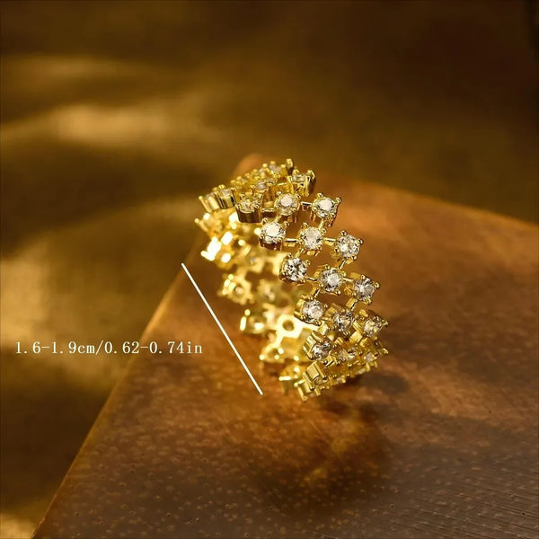 Unisex Geometric Rings with Bezel Setting, Copper Base Featuring 18K Real Gold Water Plating and Zircon Inlay