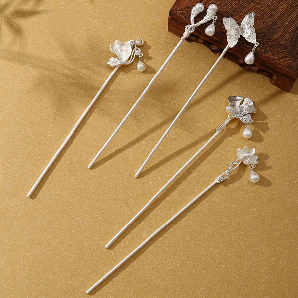 Retro Pearl Hair Sticks in Golden Metal with Elegant Pearl Inlay for Stylish Hair Accessories