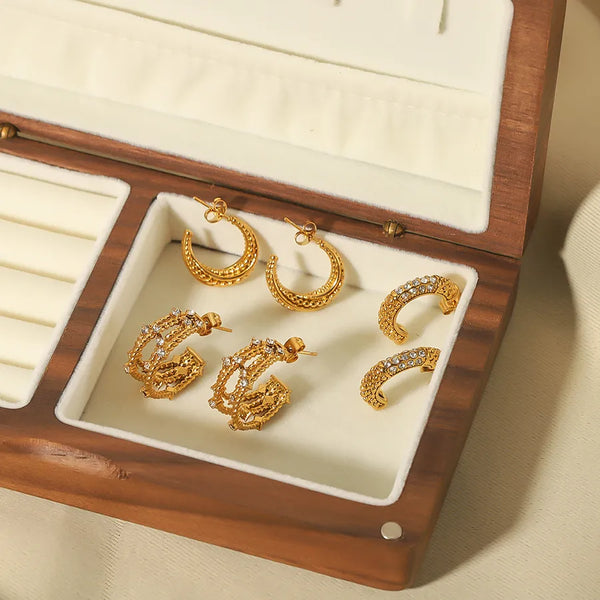 1 Pair Vintage Style Simple Style Solid Color Plating Inlay Stainless Steel Rhinestones 18K Gold Plated Ear Studs