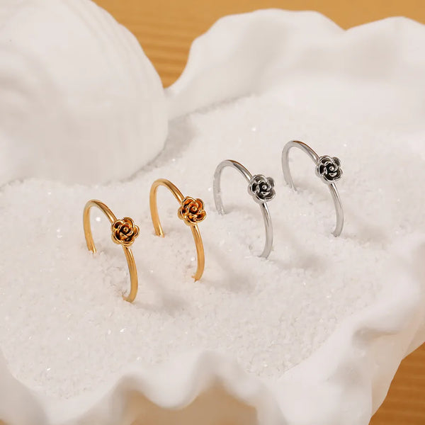 Fashionable New Style Rose Flower Titanium Steel Ring For Women Elegant Bohemian Print Gold Plated Simple Design Accessory