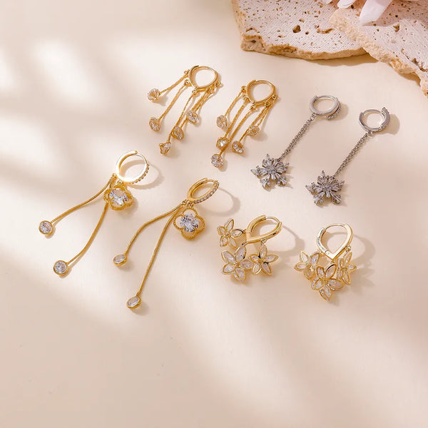Dongdaemun New Zircon Flower Earrings New Style Elegant Long Tassel Face Slimming Earrings S925 Silver Needle Ear Jewelry