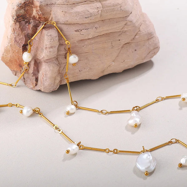 Irregular Pattern Necklace for Women with PVD Coated 18K Real Gold Plated 0.03µm-0.05µm on 304 Stainless Steel Handmade Chain