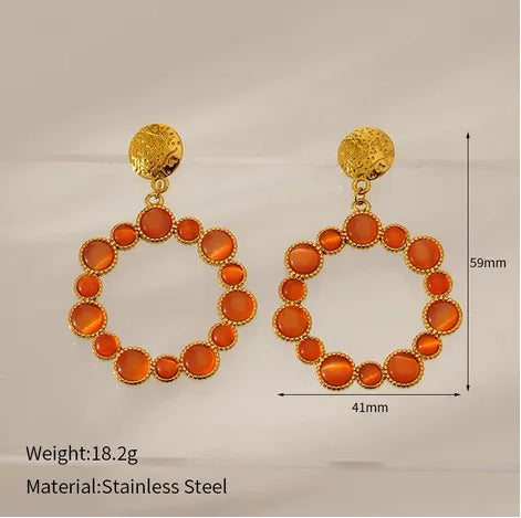 1 Pair Elegant Vintage Style Round 304 Stainless Steel Opal 18K Gold Plated Drop Earrings
