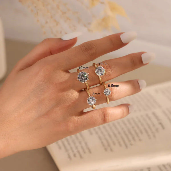 925 Sterling Silver Silver Wedding Ring Six-Claw Adjustable Ring Moissanite Engagement Ring Women's Jewelry
