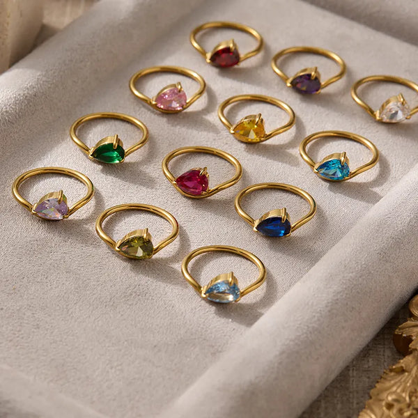 Unisex Water Droplets Ring in 316 Stainless Steel with Hypoallergenic 18K Real Gold PVD Coated Plating