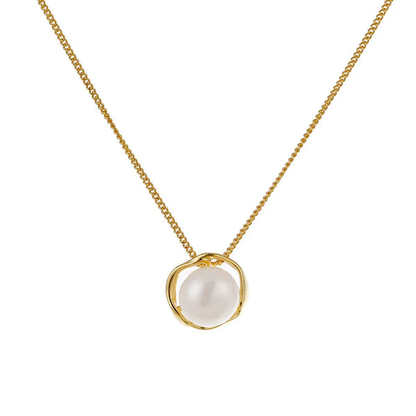 925 Sterling Silver Freshwater Pearl cable chain Plating Inlay Geometric Pendant Necklace