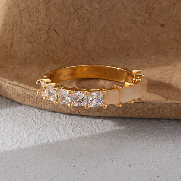 Round Dots Waterproof Non Tarnish Rings for Women in Copper Alloy with KC Golden PVD Coated Plating and Zircon Inlay