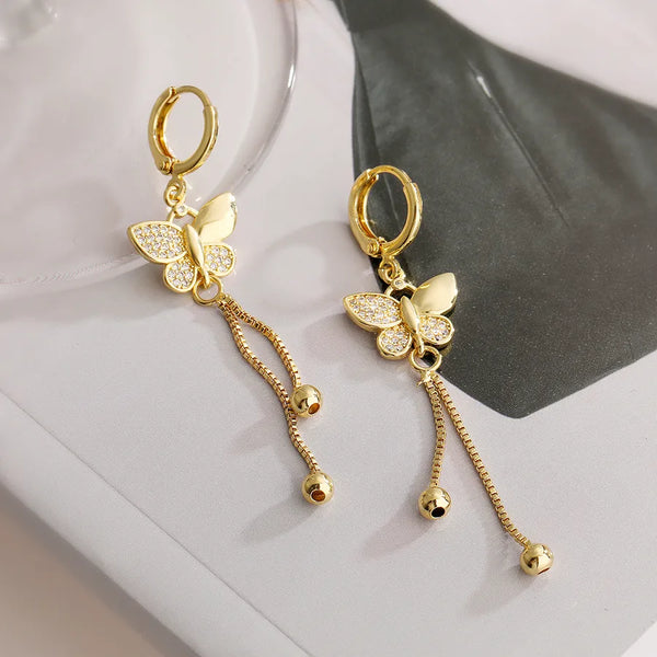 1 pair simple style butterfly plating inlay copper zircon 18k gold plated drop earrings