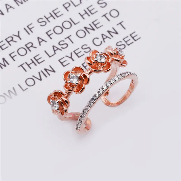 Open Rings For Unisex Featuring Flowers With Bezel Setting In Copper And Zircon Inlay