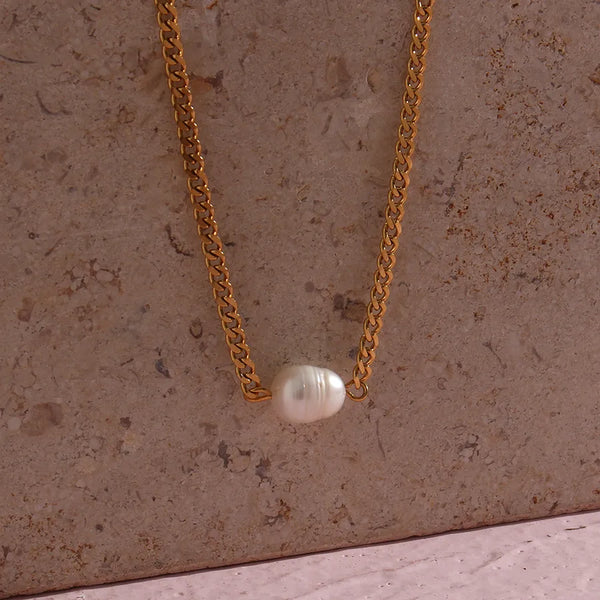 Wholesale Jewelry Elegant Geometric 304 Stainless Steel Artificial Pearls 18K Gold Plated Inlay Necklace