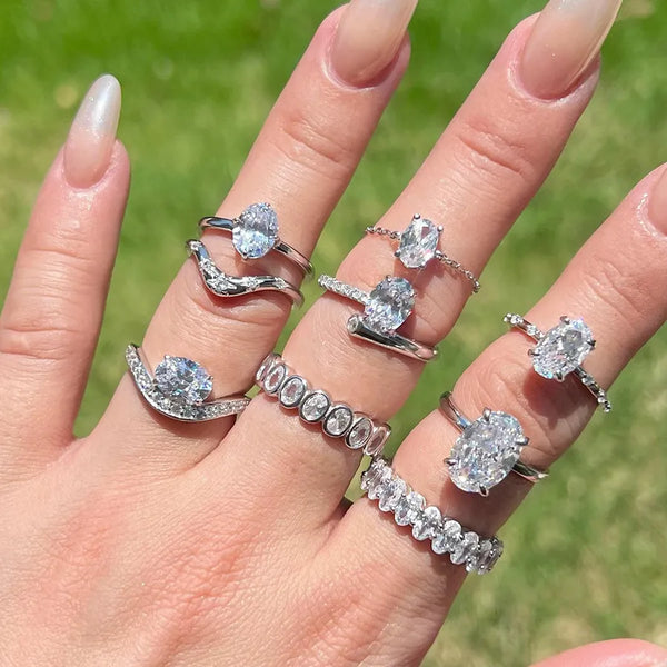 925 Sterling Silver High Carbon Diamond Geometric Rings