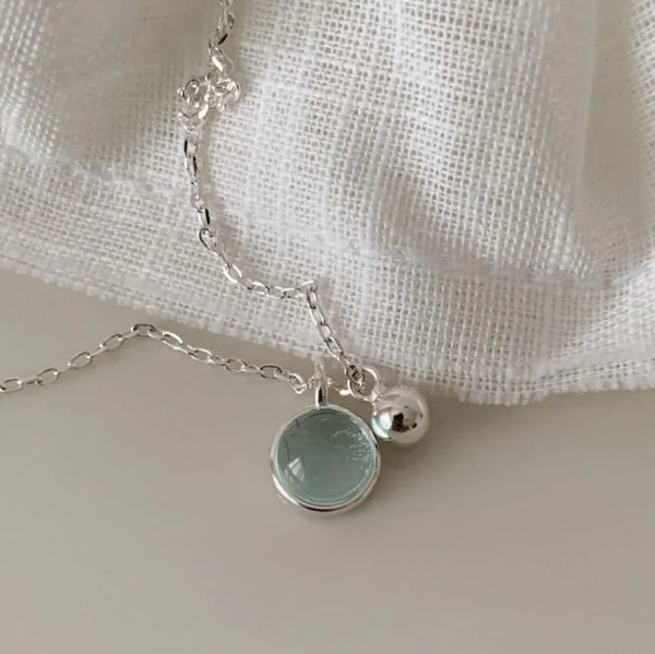 925 Sterling Silver Crystal Inlay Solid Color Pendant Necklace