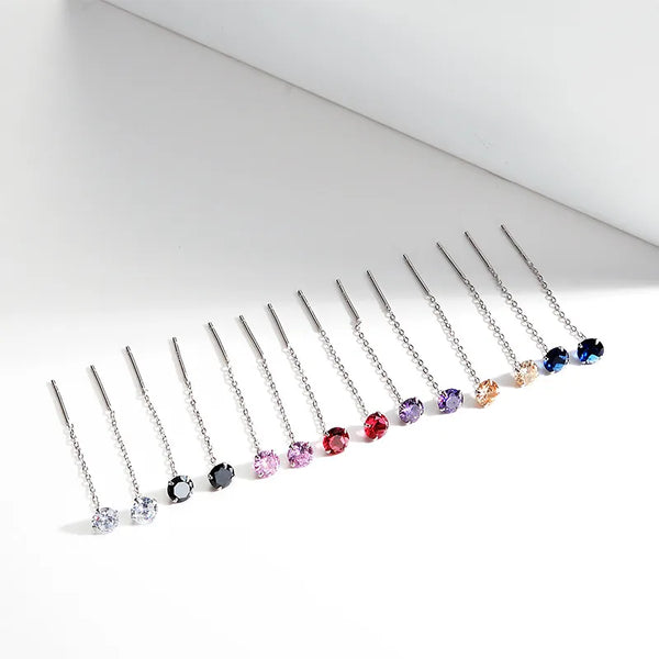 1 Pair 925 Sterling Silver Zircon Geometric Ear Studs