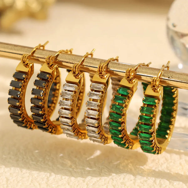 1 Pair IG Style Vintage Style Geometric Polishing 304 Stainless Steel Zircon 18K Gold Plated Hoop Earrings