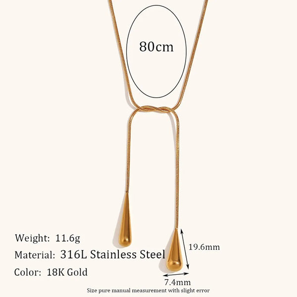 vintage style geometric water droplets solid color stainless steel titanium steel plating 18k gold plated pendant necklace
