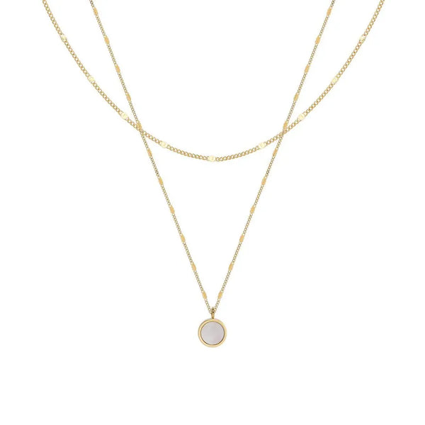 simple style round titanium steel plating inlay shell double layer necklaces 1 piece