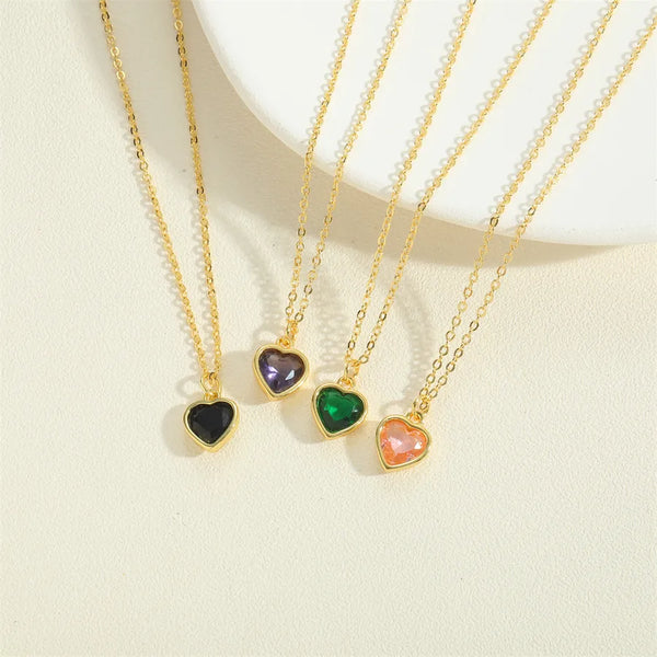 copper simple style heart shape plating inlay zircon pendant necklace