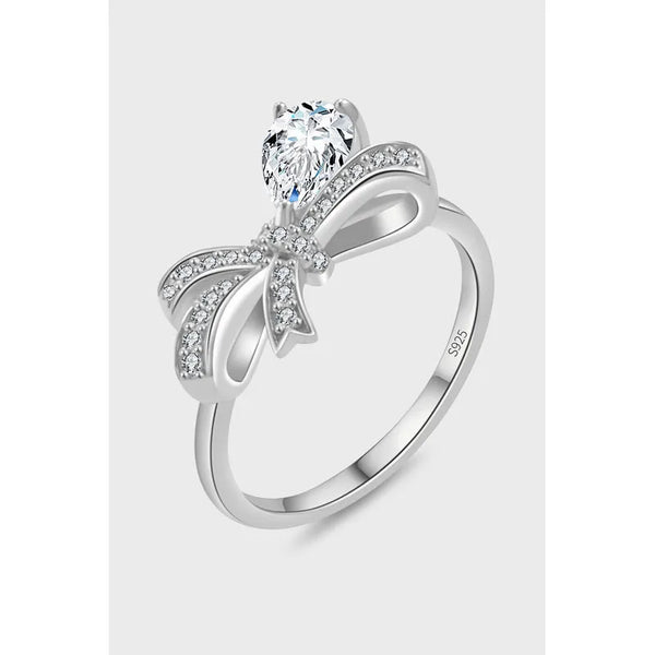 925 Sterling Silver Bow Tie Ring for Women Featuring Zircon Inlay in Silver
