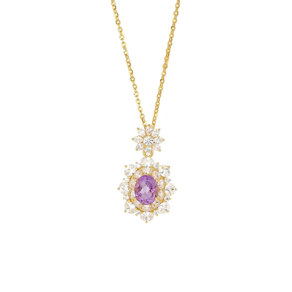 S925 Sterling Silver Natural Amethyst Necklace Women's Elegant Dinner Jewelry Luxury Sensation Purple Violet Geometric Pattern