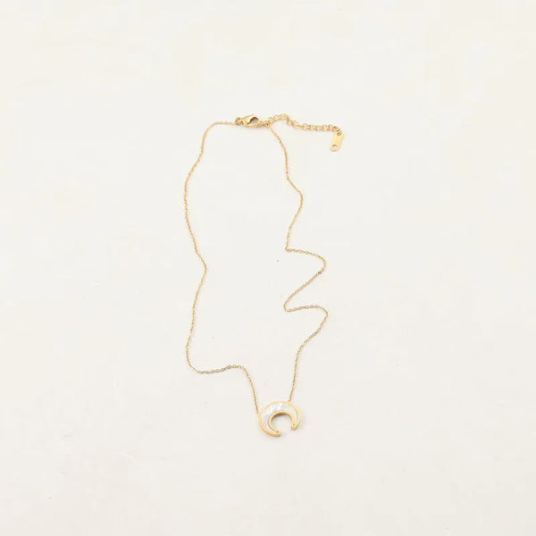 18K Gold Plated 304 Stainless Steel Vacuum Electroplating (In Furnace) Shell Moon Crescent Inlaid (Jewelry) Waterproof Non-Fading Cable Chain/Cross Chain/O Chain Necklace for Women