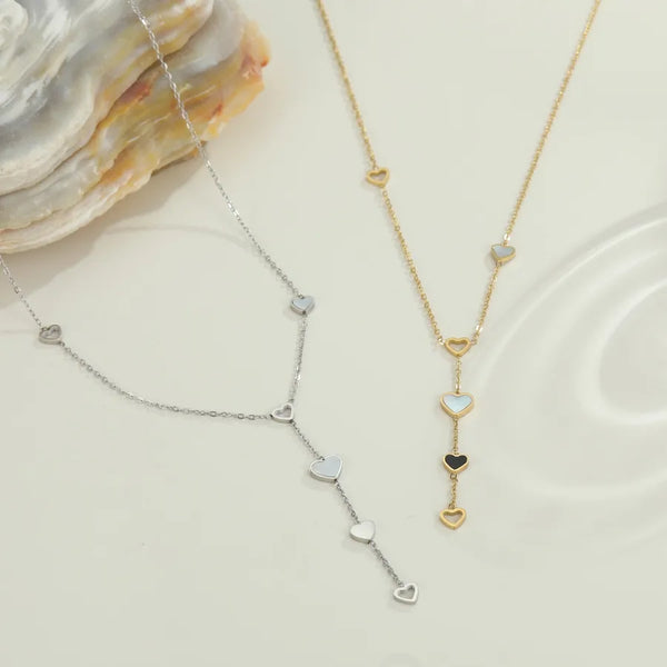 Fashion 304 Stainless Steel Long Heart Pendant Tassel Collarbone Chain Versatile Y-shaped Necklace Vacuum Electroplating 18K Real Gold Plated