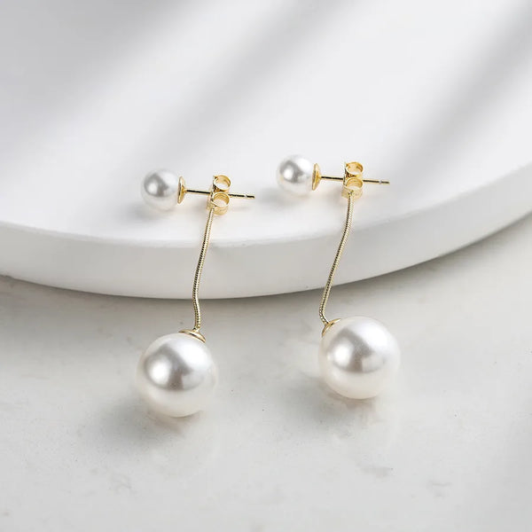 Elegant S925 Silver Pearl Earrings Geometric Water Drop Design Rose Gold and Silver Colors Simple Classic Suitable for Dates and Travel