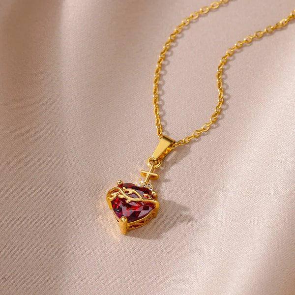 Style Zircon Heart Shaped Necklace Copper Plated 18K Versatile Pendant Daily Wear Jewelry