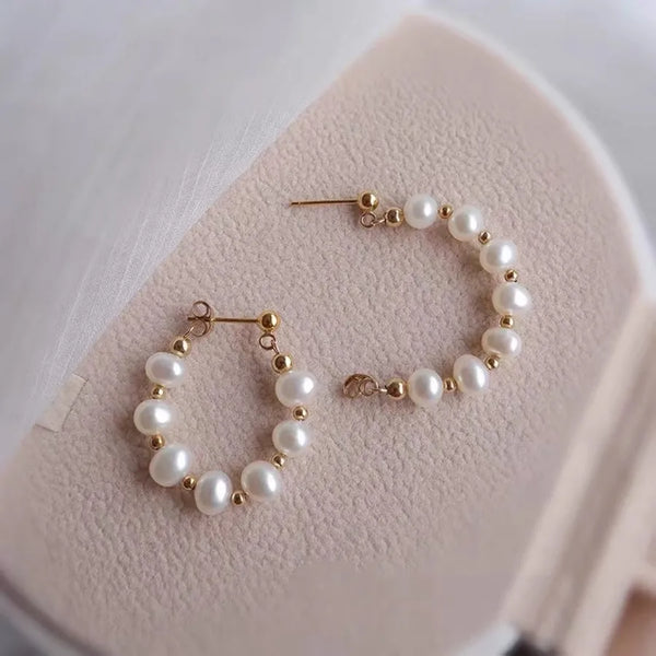 Natural Freshwater Pearl Earrings Ladies Model 925 Sterling Silver 925 Anti-Allergy Casual Wedding Jewelry