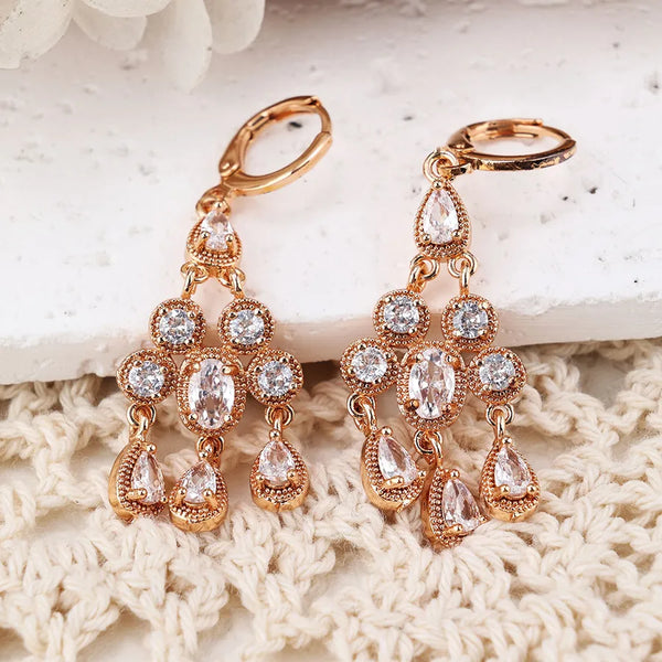 1 Pair IG Style Elegant Classic Style Water Droplets Inlay Copper Zircon Drop Earrings