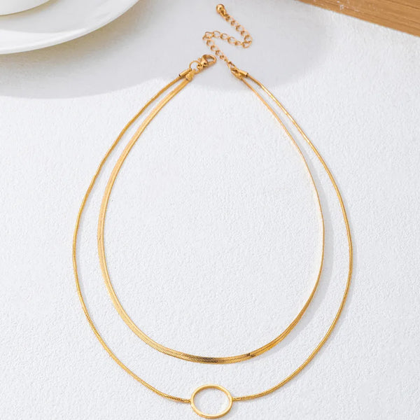 Circle Pattern Copper Necklace For Women in Golden Color, 1 Piece Jewelry Accessory