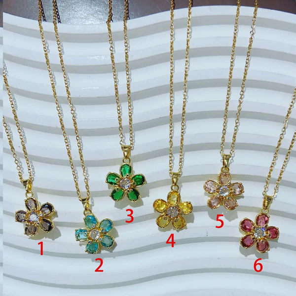 Water Plating Vacuum Electroplating (In Furnace) Plated 18K Real Gold Zircon Flower 304 Stainless Steel Copper Casual Elegant Vintage Lobster Clasp Pendant Necklace