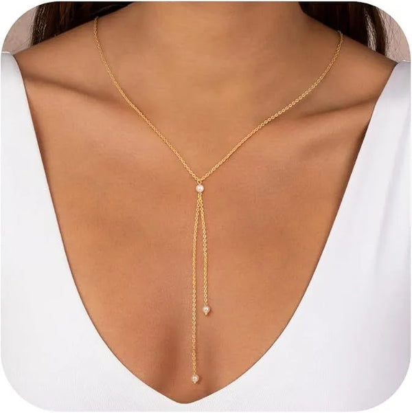 Zircon Inlaid Y-shaped Necklace Simple Lobster Clasp Chain Jewelry Women's Holiday Gift