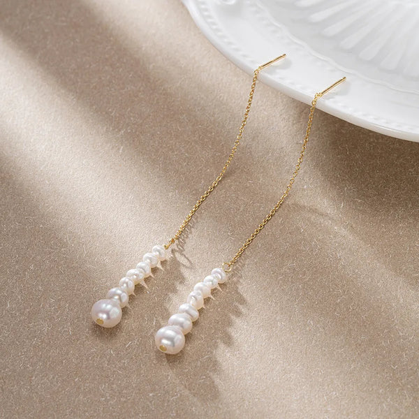 1 Pair Baroque Style French Style Tassel Plating 925 Sterling Silver Freshwater Pearl Ear line