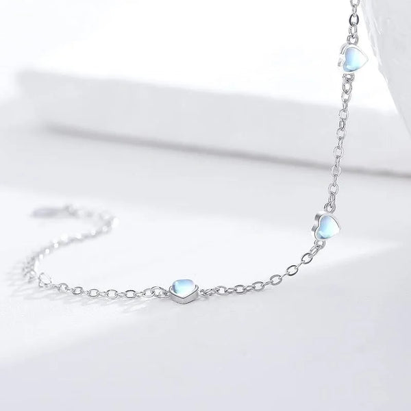 S925 Silver Heart Shaped Moonstone Bracelet Fashionable Versatile  Style Women's Sweet Pattern Electric Plating