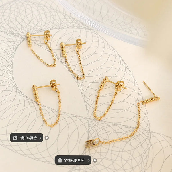 Lady Geometric Plating 304 Stainless Steel No Inlaid 18K Gold Plated Earrings