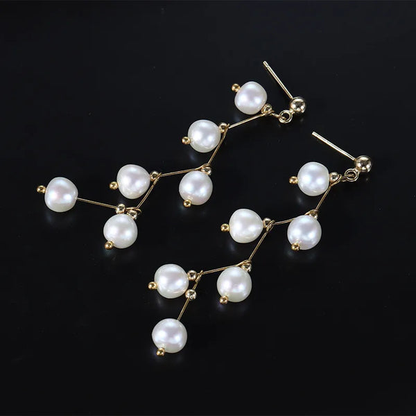 Simple Style Grape Freshwater Pearl Stud Earrings in 925 Sterling Silver for Elegant Natural Pearl Jewelry