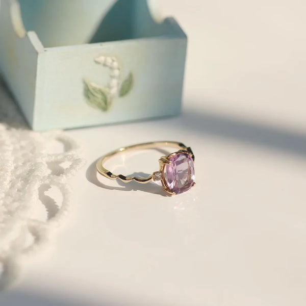 Elegant Dreamy Purple Quartz Ring For Women 925 Sterling Silver Gold Plated Wave Retro Artistic Ring Fashionable Vintage Style