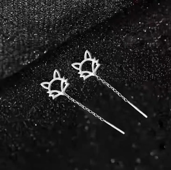 Sweet Fox Ear Wire Women's Earrings Fresh Tassel Chain New Style Fashion Silver Animal Pattern Jewelry Accessories